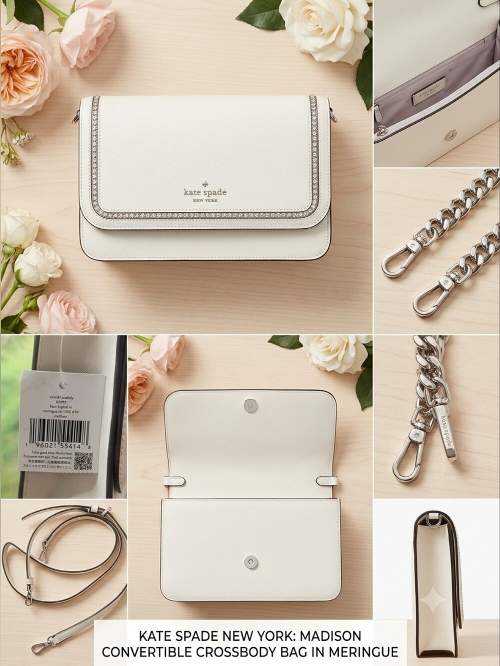kate spade White Leather Crossbody Bag with Chain Trim - Picture 4 of 4